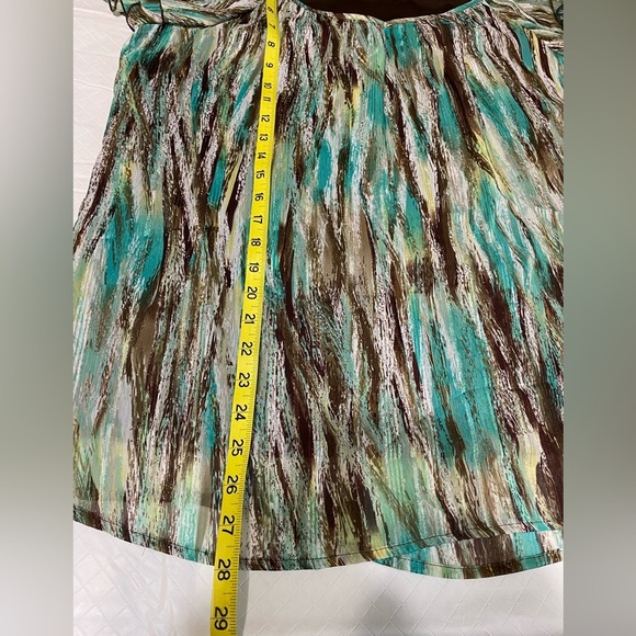 Dress Barn Blouse size 12 lined  teal brown flutter sleeve - Picture 10 of 10